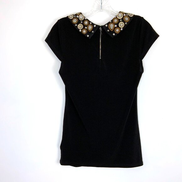 Alice + Olivia Mary Black Embellished Peter Pan Cup Sleeve Top Sz S - Picture 15 of 16